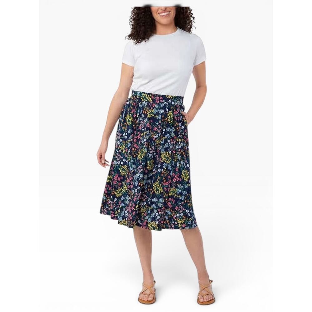 Leota Flare Skirt Blue Floral XL NWT Stretch Waist